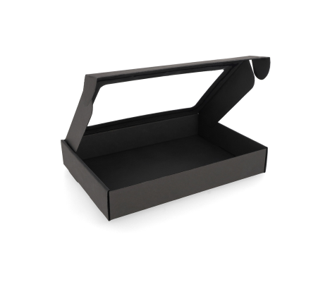 427-3L: 300 x 215 x 50 mm kartona ātri aizverama kaste ar logu FEFCO 0427 2