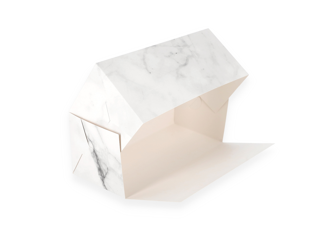 AKC/D3: 258x 125 x 120 mm Saliekama pīrāga kastīte ar PVC lodziņu, marmora krāsā 3