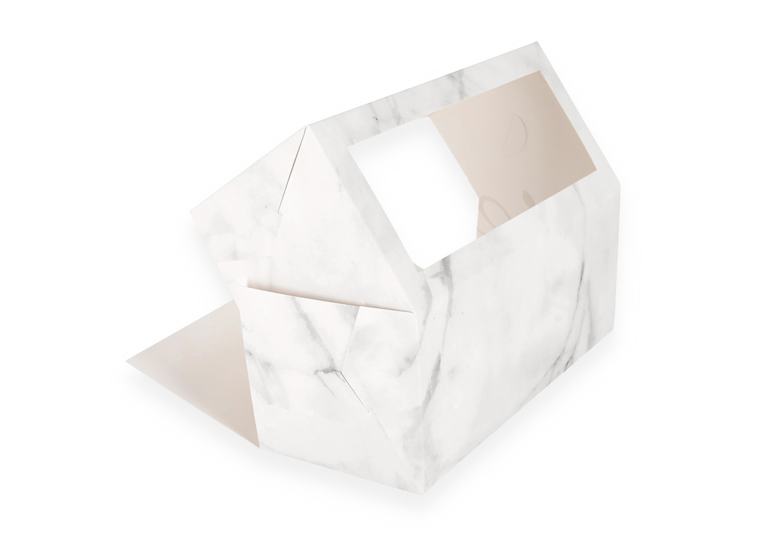 AKC/D3: 258x 125 x 120 mm Saliekama pīrāga kastīte ar PVC lodziņu, marmora krāsā 2