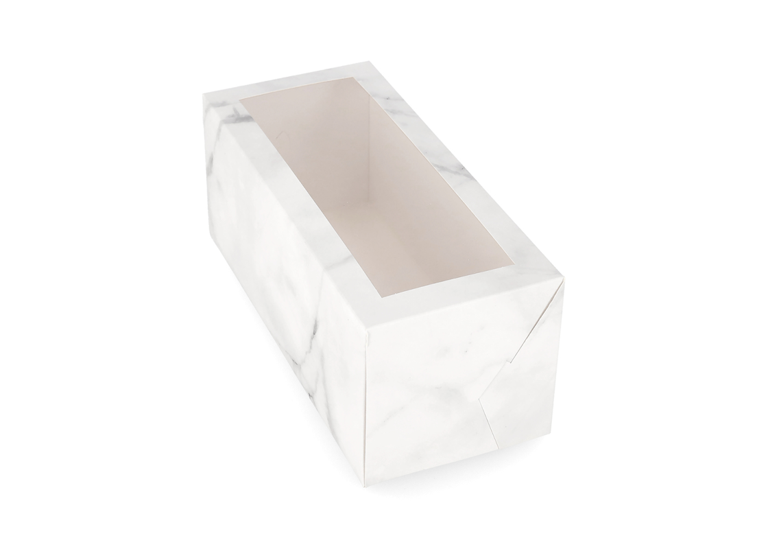 AKC/D3: 258x 125 x 120 mm Saliekama pīrāga kastīte ar PVC lodziņu, marmora krāsā 1