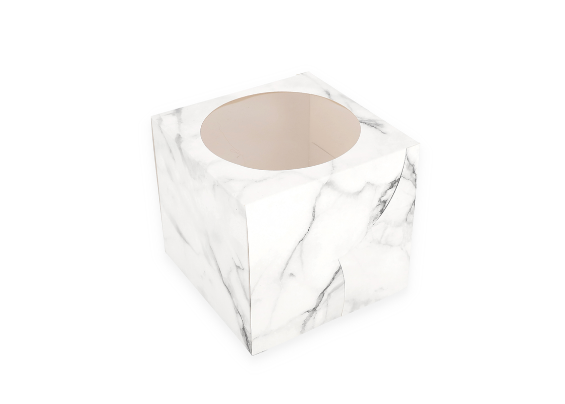 AKC/D2: 220 x 220 x 220 mm Saliekama kūkas kastīte ar PVC lodziņu, marmora krāsā 1