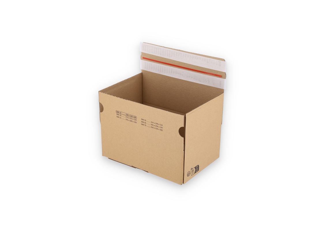 ASGD/15: 230 x 160 x 80 mm. Sūtījumu kaste ar automātisko apakšu, līmlenti aizvēršanai un preču atgriešanas joslu. 1