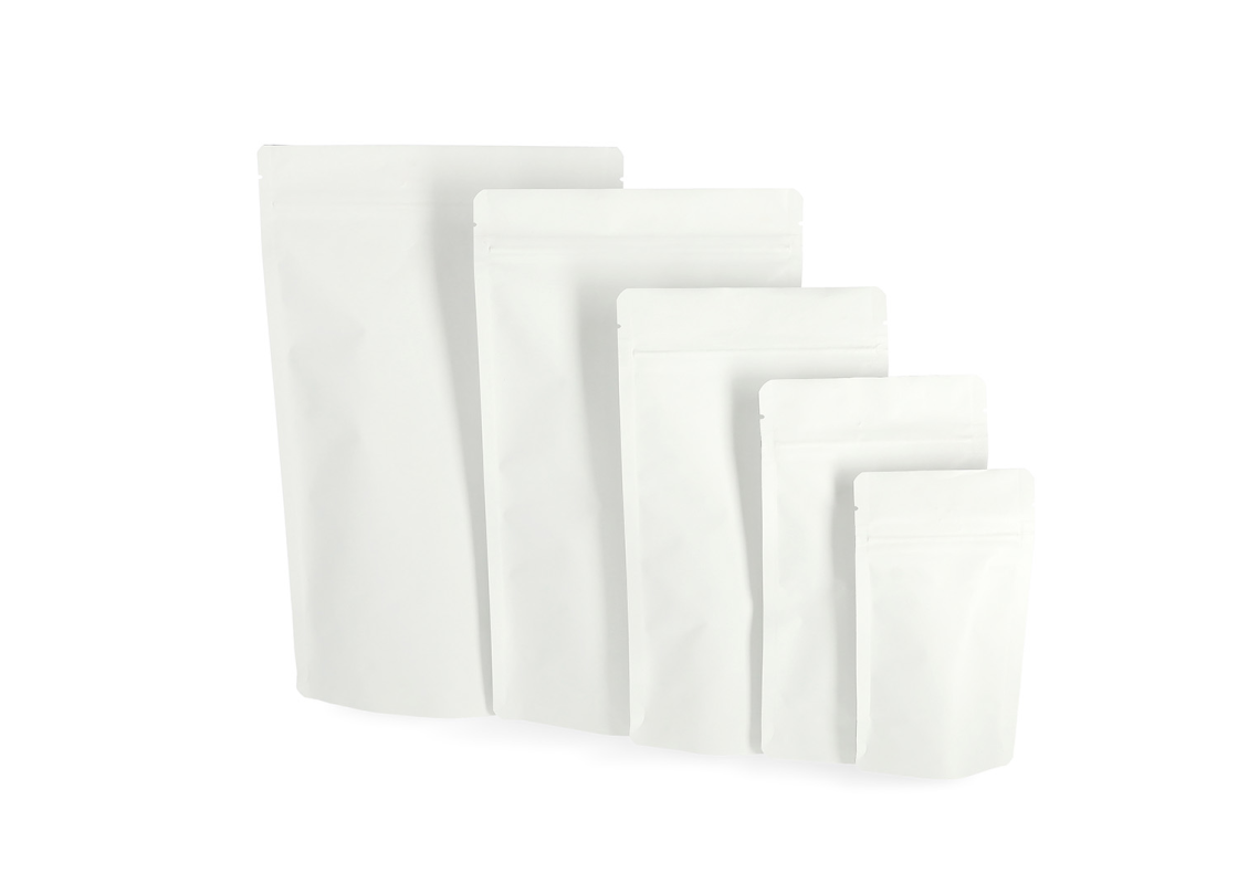 DOY-B: Balti stāvo tipa Doypack maisiņi, 100 gab 1