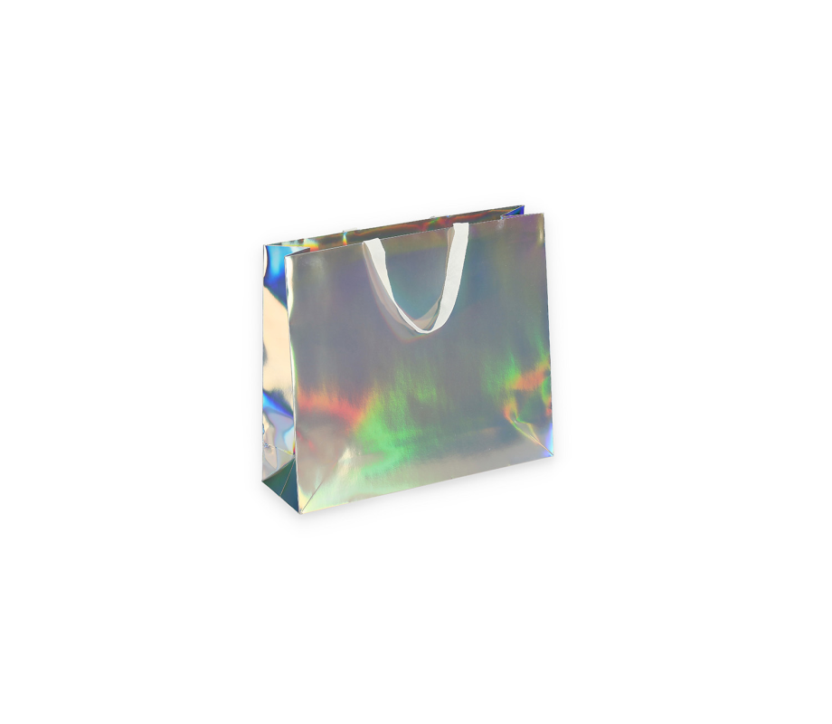 HOLO-2: 400x120x350 mm Luksusa papīra hologrāfiskā soma ar auduma rokturiem 11