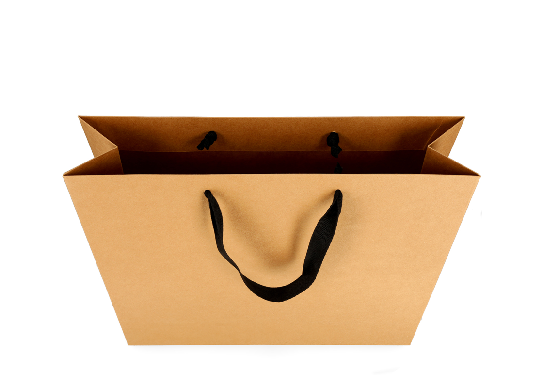 OMG-8: 450x150x350 mm Grezns papīra dāvanu maisiņš ar ielīmētiem melniem auduma rokturiem 2