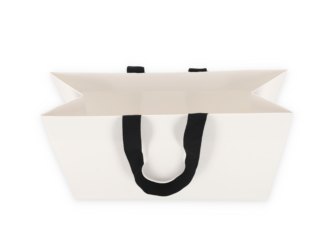 OMG-8: 450x150x350 mm Grezns papīra dāvanu maisiņš ar ielīmētiem melniem auduma rokturiem 2